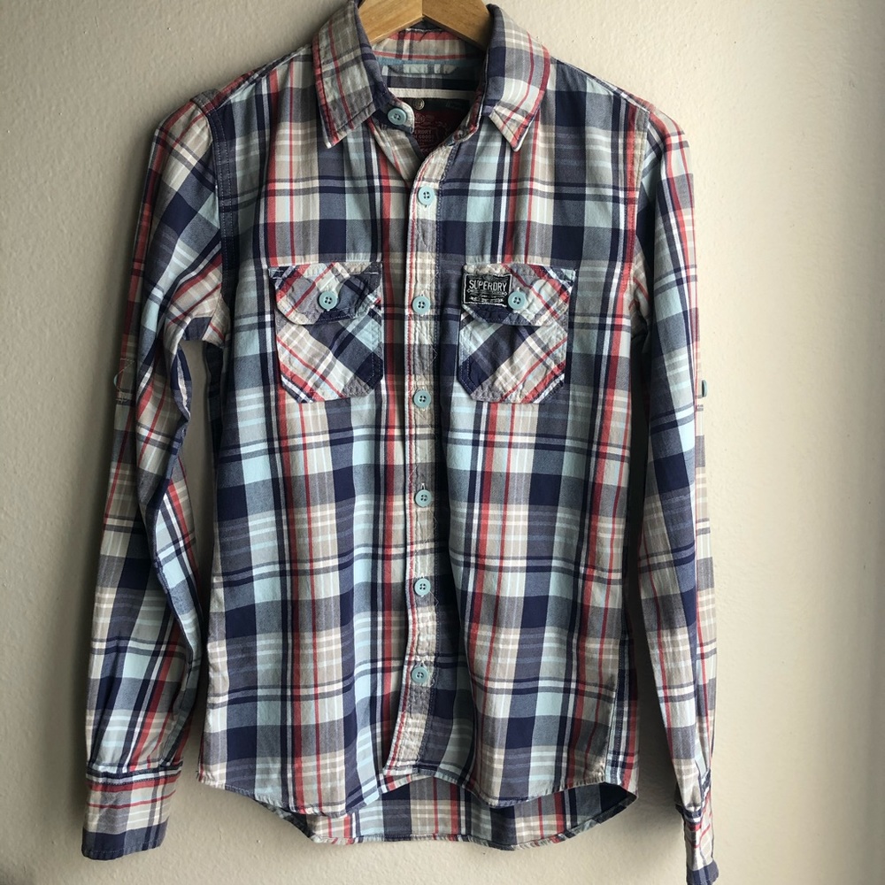SUPERDRY Longsleeve Blue Plaid Button Shirt Sz S